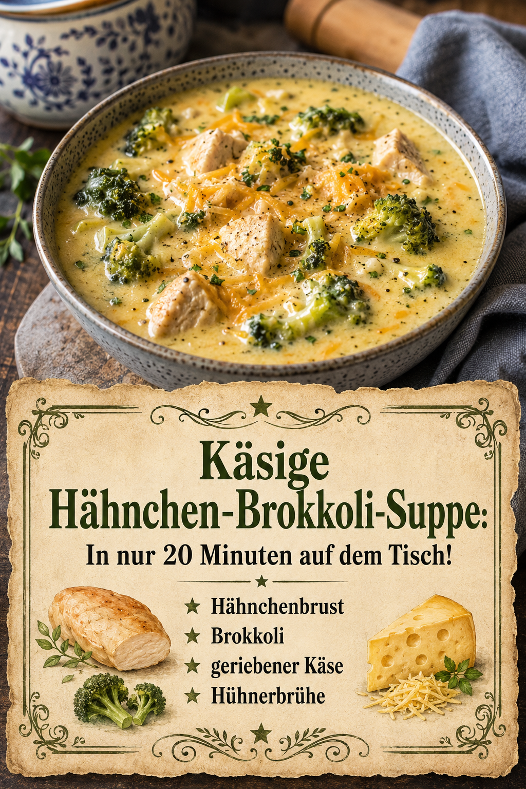 Käsige Hähnchen-Brokkoli-Suppe: In nur 20 Minuten auf dem Tisch!