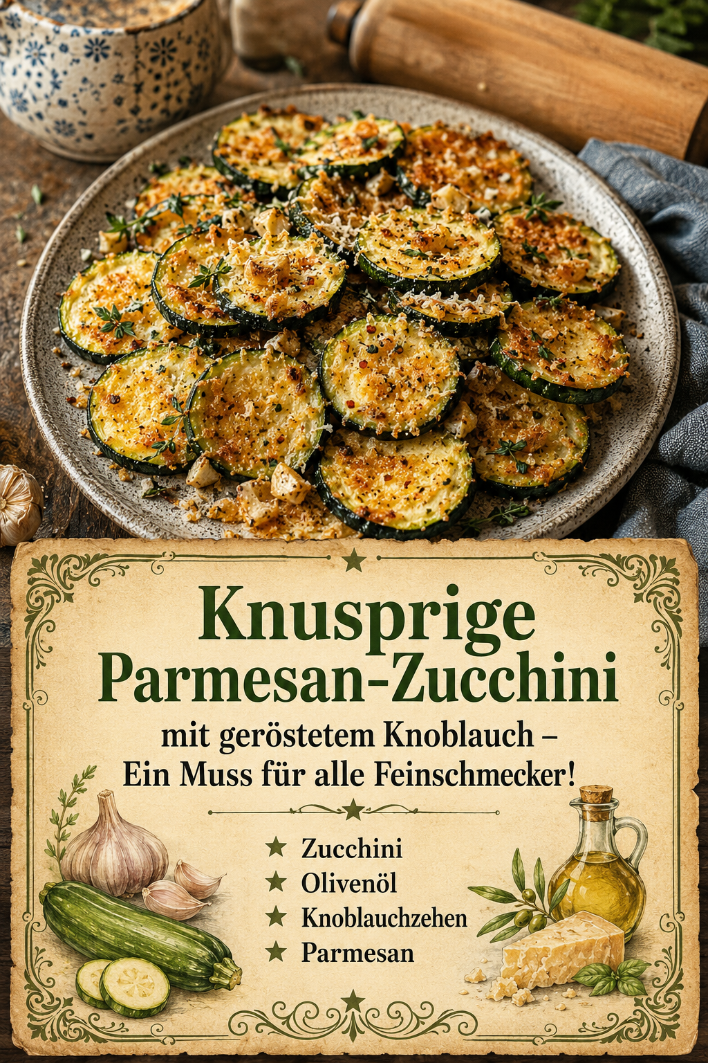 Knusprige Parmesan-Zucchini mit geröstetem Knoblauch – Ein Muss für alle Feinschmecker!