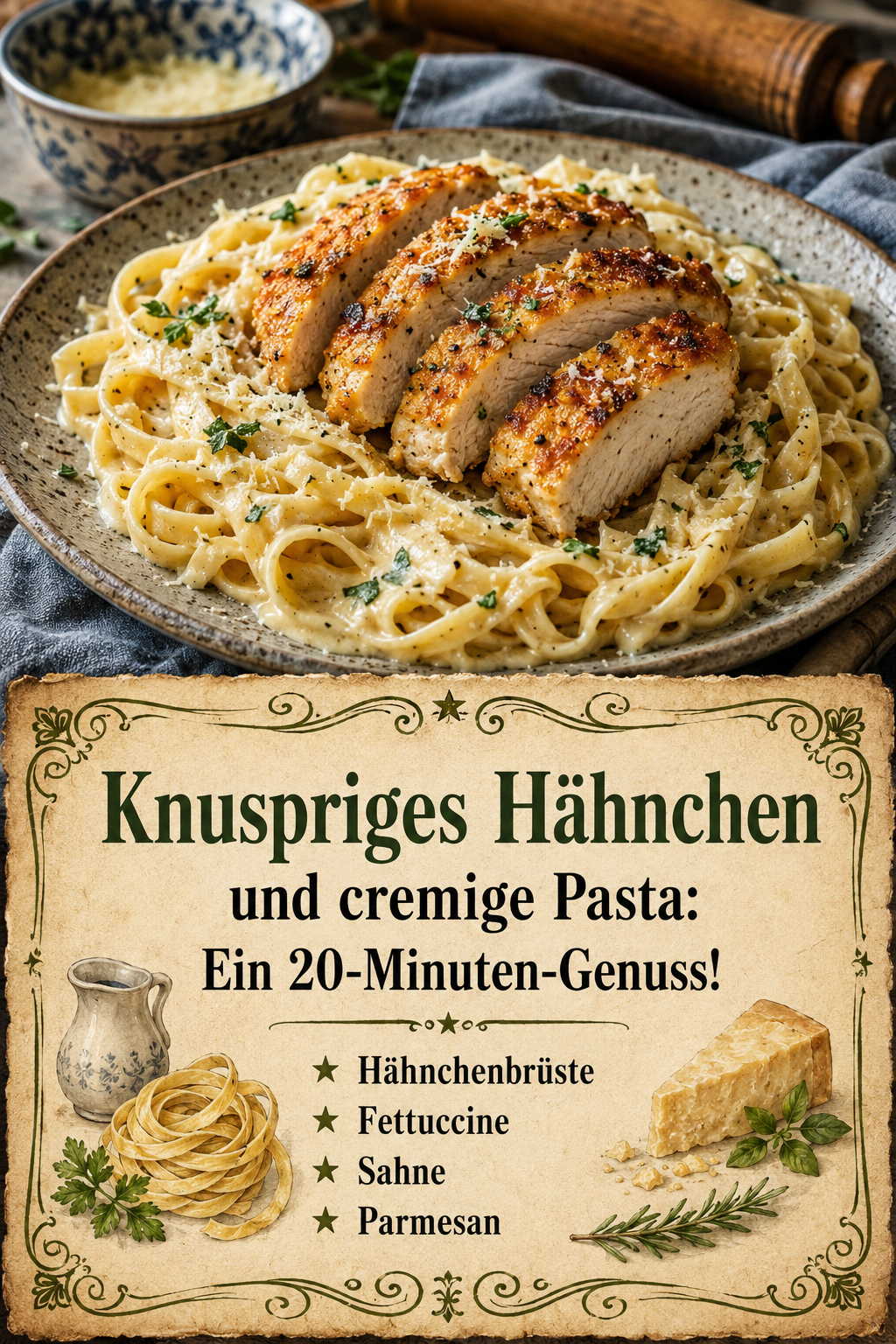 Knuspriges Hähnchen und cremige Pasta: Ein 20-Minuten-Genuss!