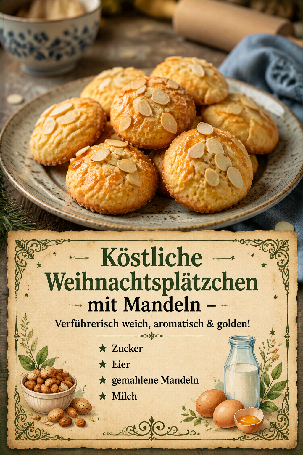 Köstliche Weihnachtsplätzchen mit Mandeln – Verführerisch weich, aromatisch & golden!