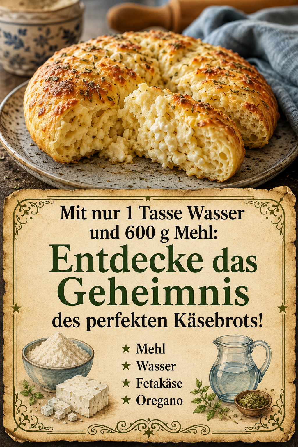 Mit nur 1 Tasse Wasser und 600 g Mehl: Entdecke das Geheimnis des perfekten Käsebrots!
