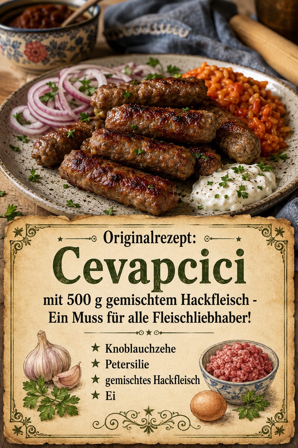 Originalrezept: Cevapcici mit 500 g gemischtem Hackfleisch - Ein Muss für alle Fleischliebhaber!