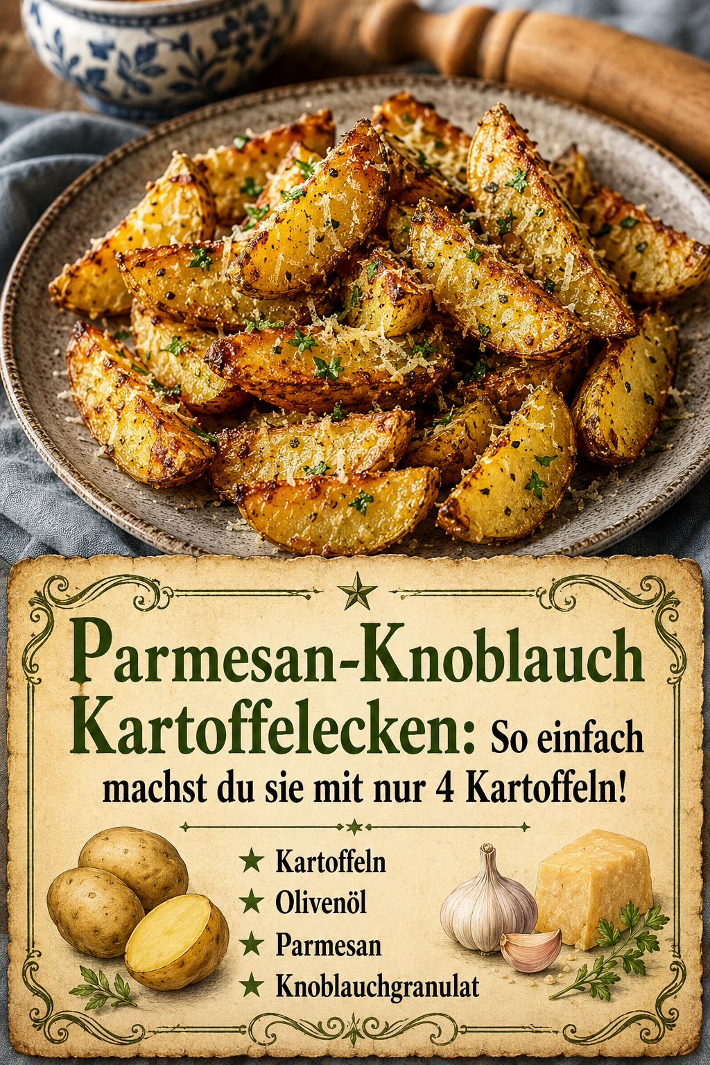 Parmesan-Knoblauch Kartoffelecken: So einfach machst du sie mit nur 4 Kartoffeln!