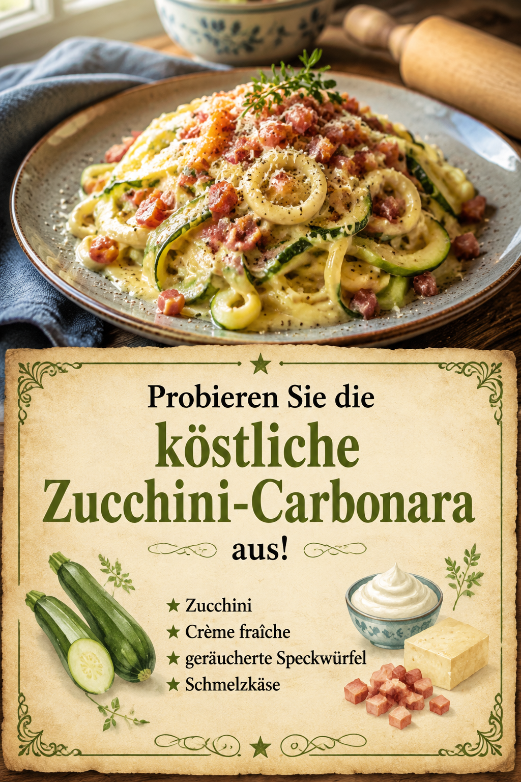 Probieren Sie die köstliche Zucchini-Carbonara aus!