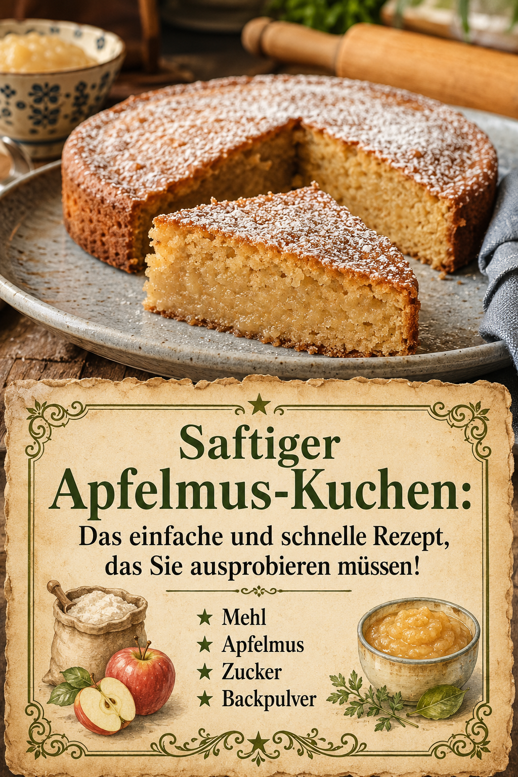 Saftiger Apfelmus-Kuchen: Das einfache und schnelle Rezept, das Sie ausprobieren müssen!