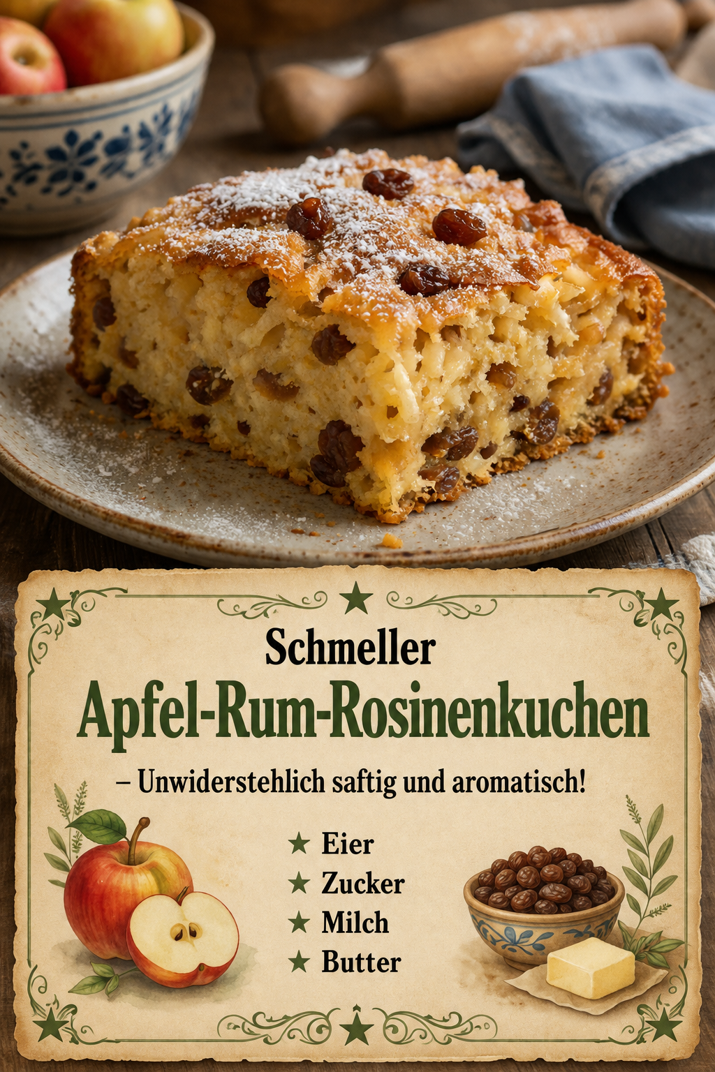 Schneller Apfel-Rum-Rosinenkuchen – Unwiderstehlich saftig und aromatisch!