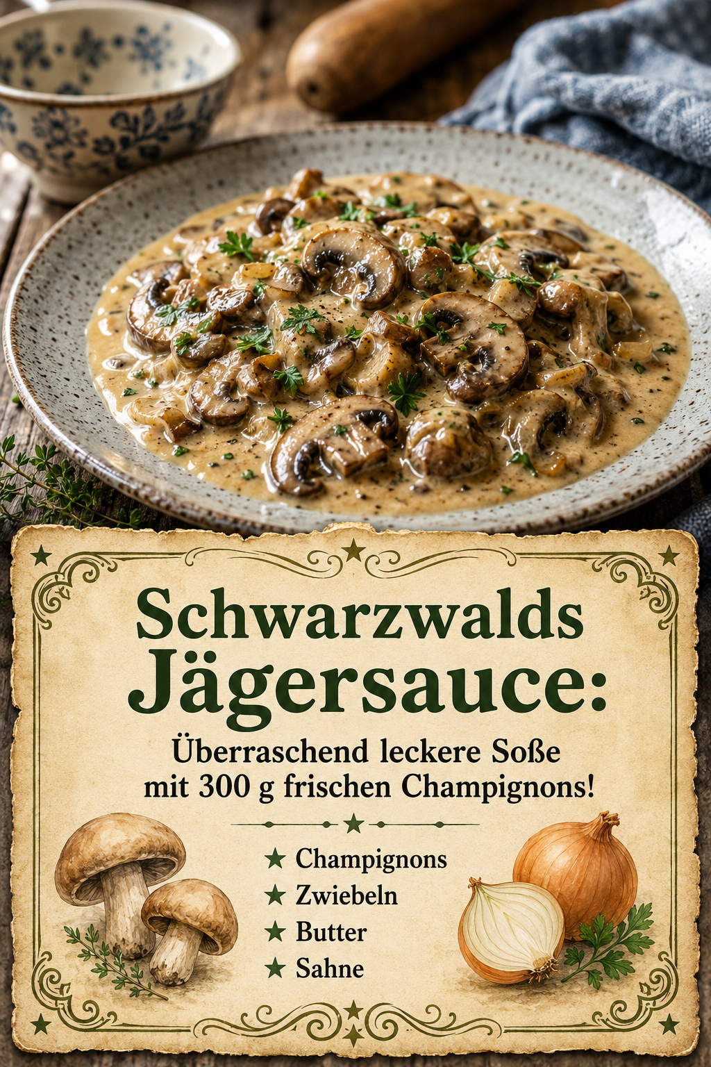 Schwarzwalds Jägersauce: Überraschend leckere Soße mit 300 g frischen Champignons!