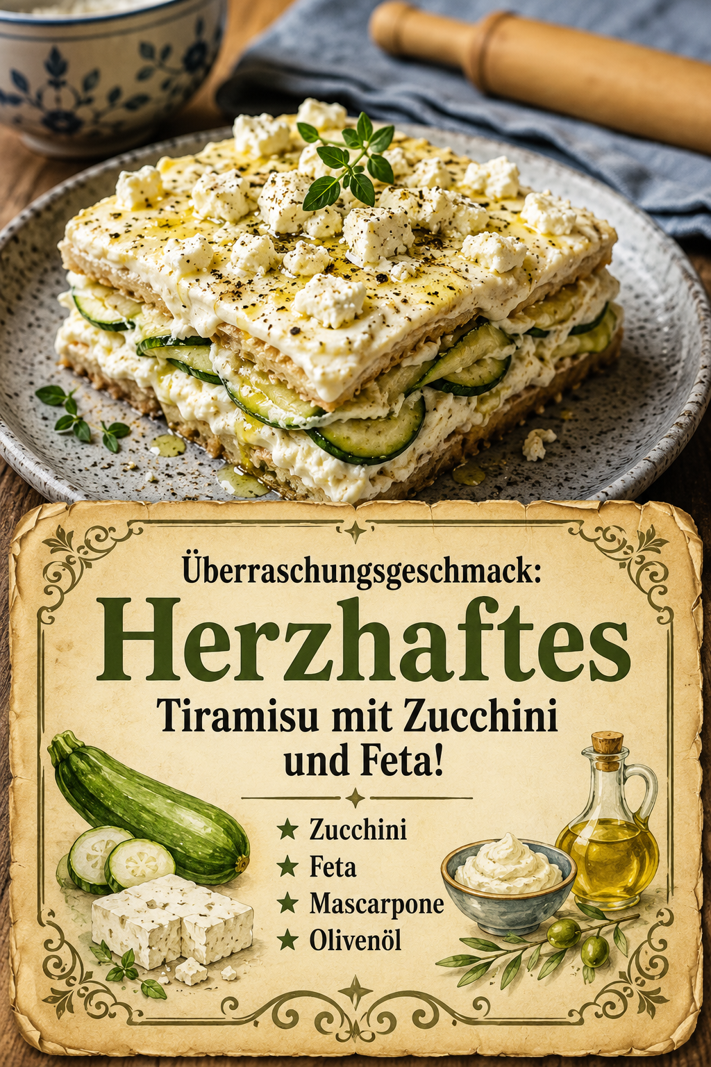 Überraschungsgeschmack: Herzhaftes Tiramisu mit Zucchini und Feta!