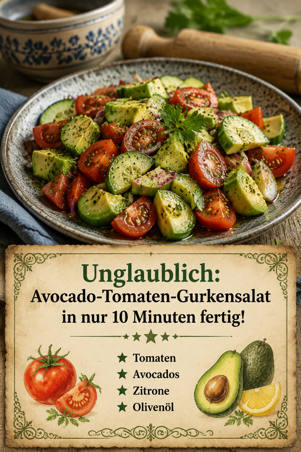 Unglaublich: Avocado-Tomaten-Gurkensalat in nur 10 Minuten fertig!