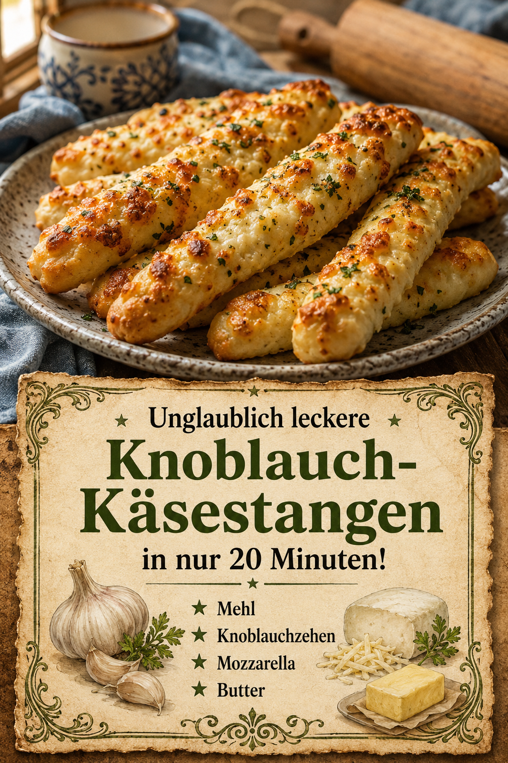 Unglaublich leckere Knoblauch-Käsestangen in nur 20 Minuten!