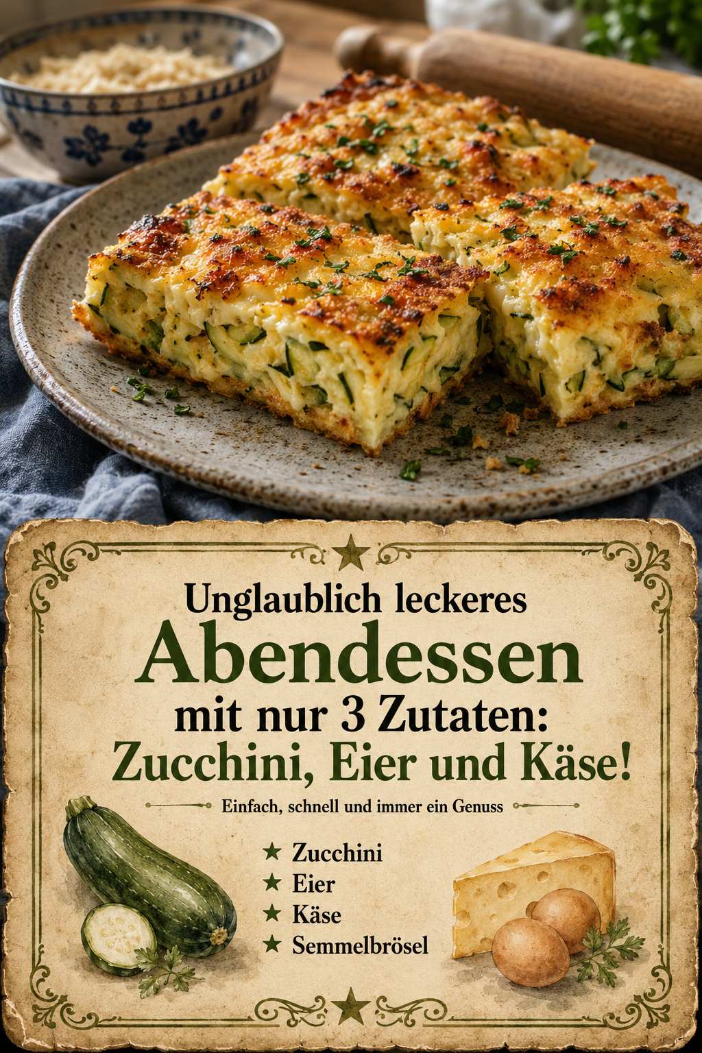 Unglaublich leckeres Abendessen mit nur 3 Zutaten: Zucchini, Eier und Käse!