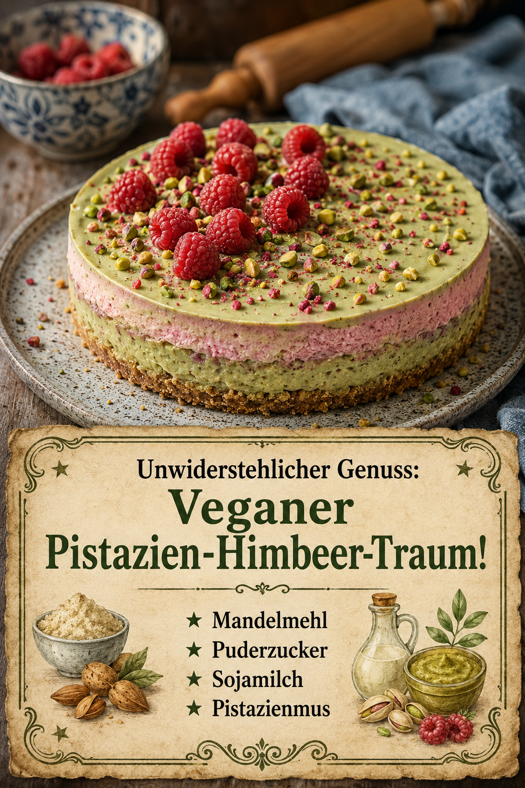 Unwiderstehlicher Genuss: Veganer Pistazien-Himbeer-Traum!