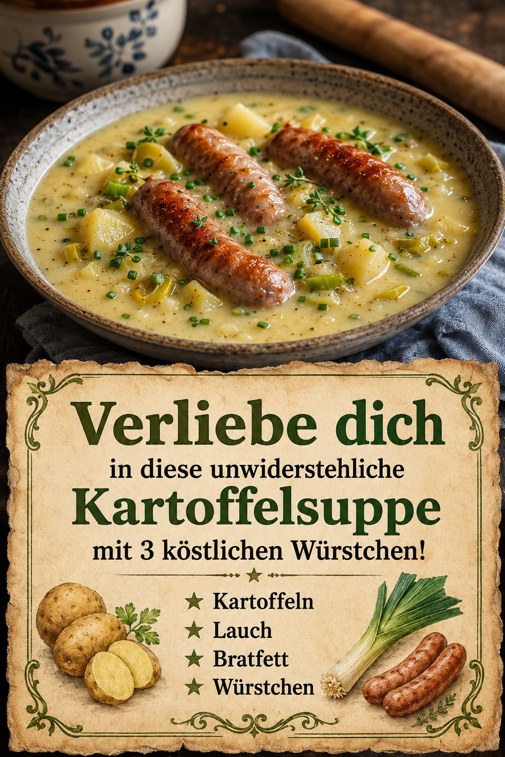 Verliebe dich in diese unwiderstehliche Kartoffelsuppe mit 3 köstlichen Würstchen!