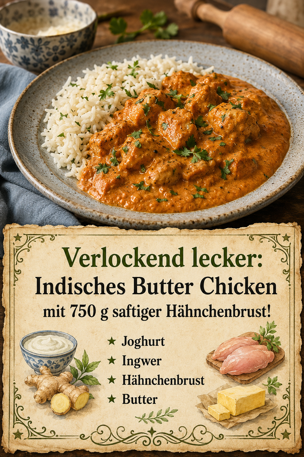 Verlockend lecker: Indisches Butter Chicken mit 750 g saftiger Hähnchenbrust!