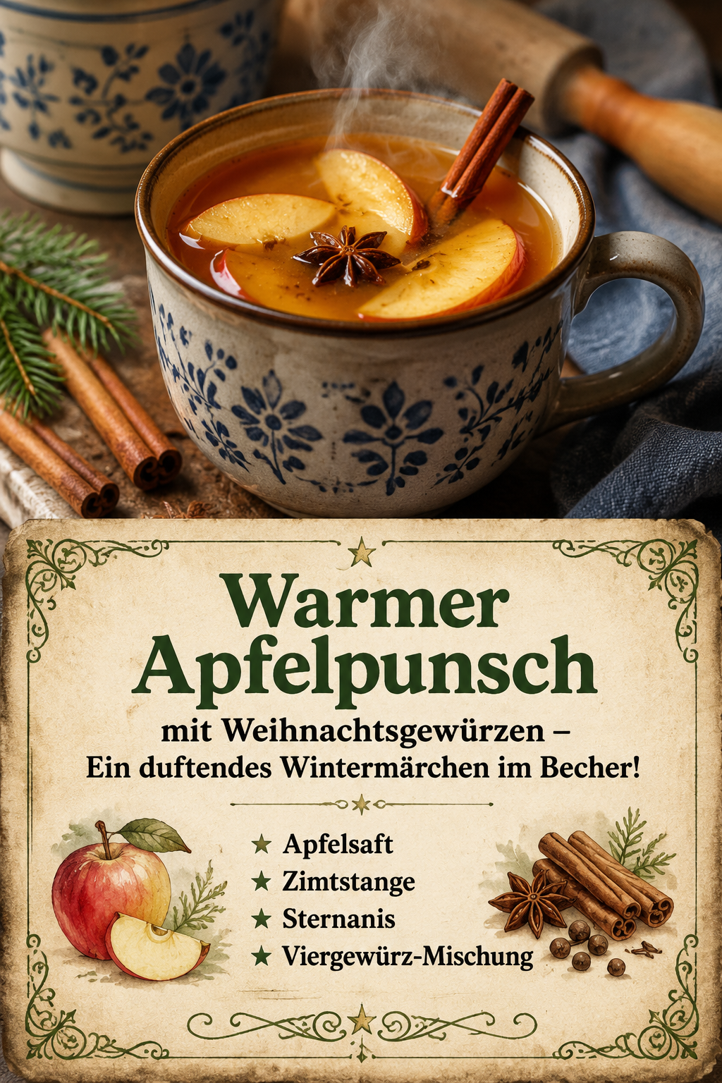 Warmer Apfelpunsch mit Weihnachtsgewürzen – Ein duftendes Wintermärchen im Becher!