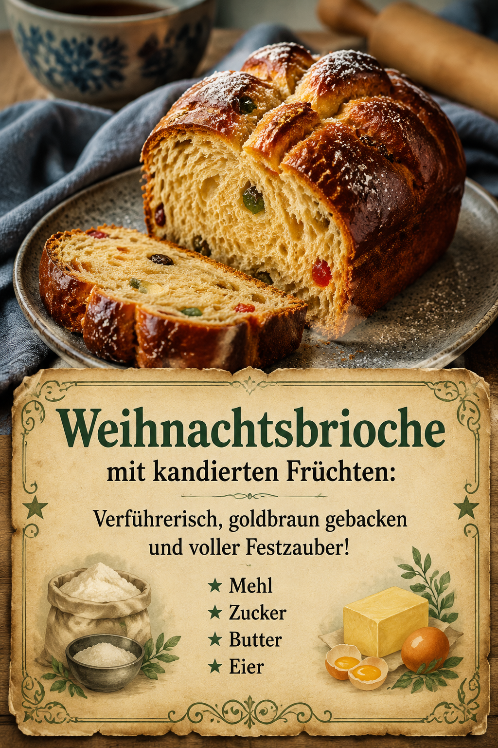 Weihnachtsbrioche mit kandierten Früchten: Verführerisch, goldbraun gebacken und voller Festzauber!