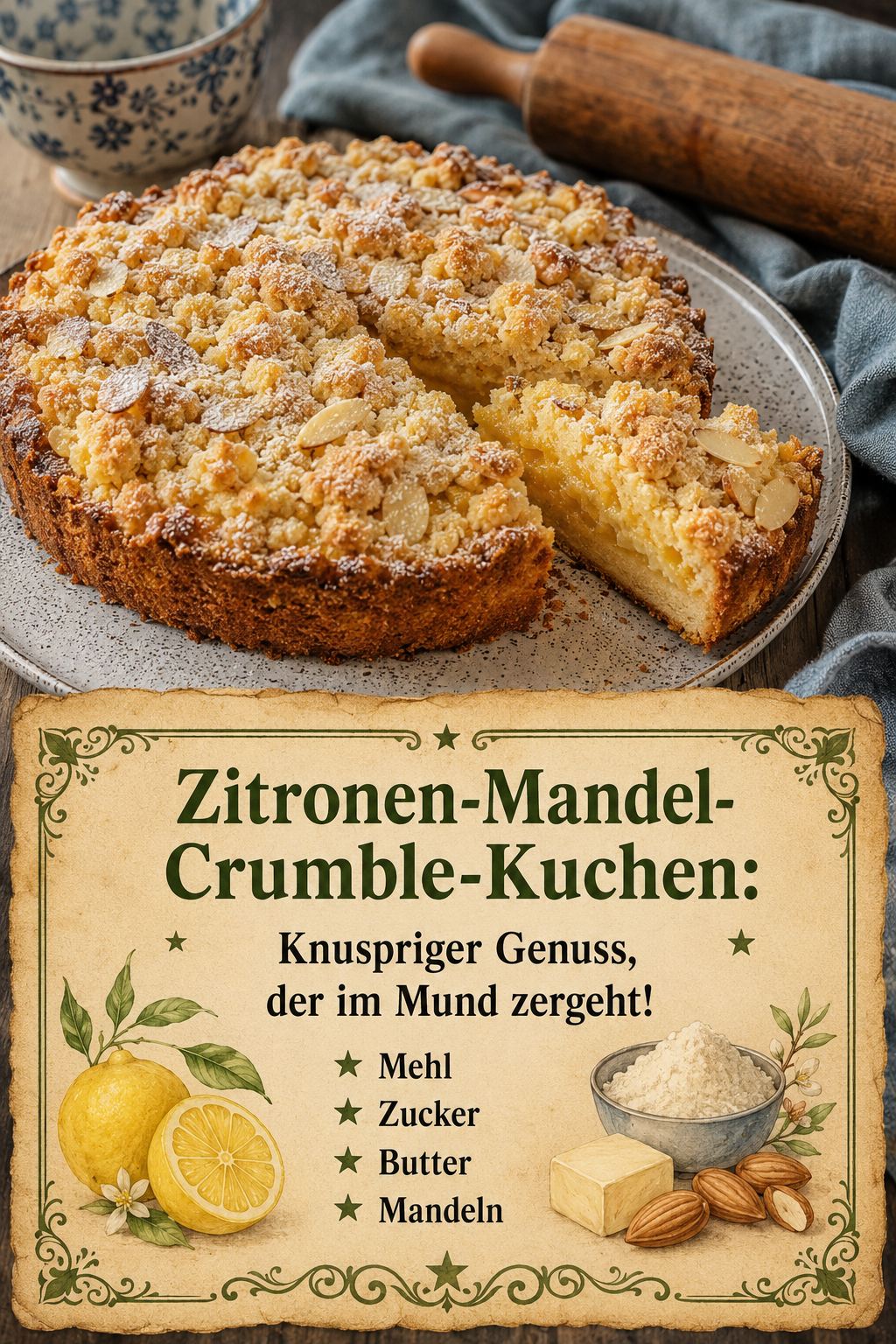 Zitronen-Mandel-Crumble-Kuchen: Knuspriger Genuss, der im Mund zergeht!