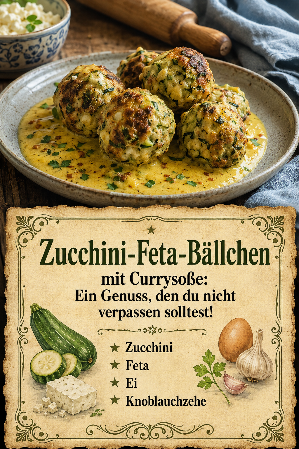 Zucchini-Feta-Bällchen mit Currysoße: Ein Genuss, den du nicht verpassen solltest!