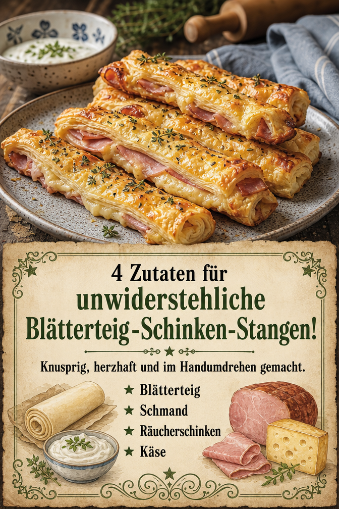 4 Zutaten für unwiderstehliche Blätterteig-Schinken-Stangen!