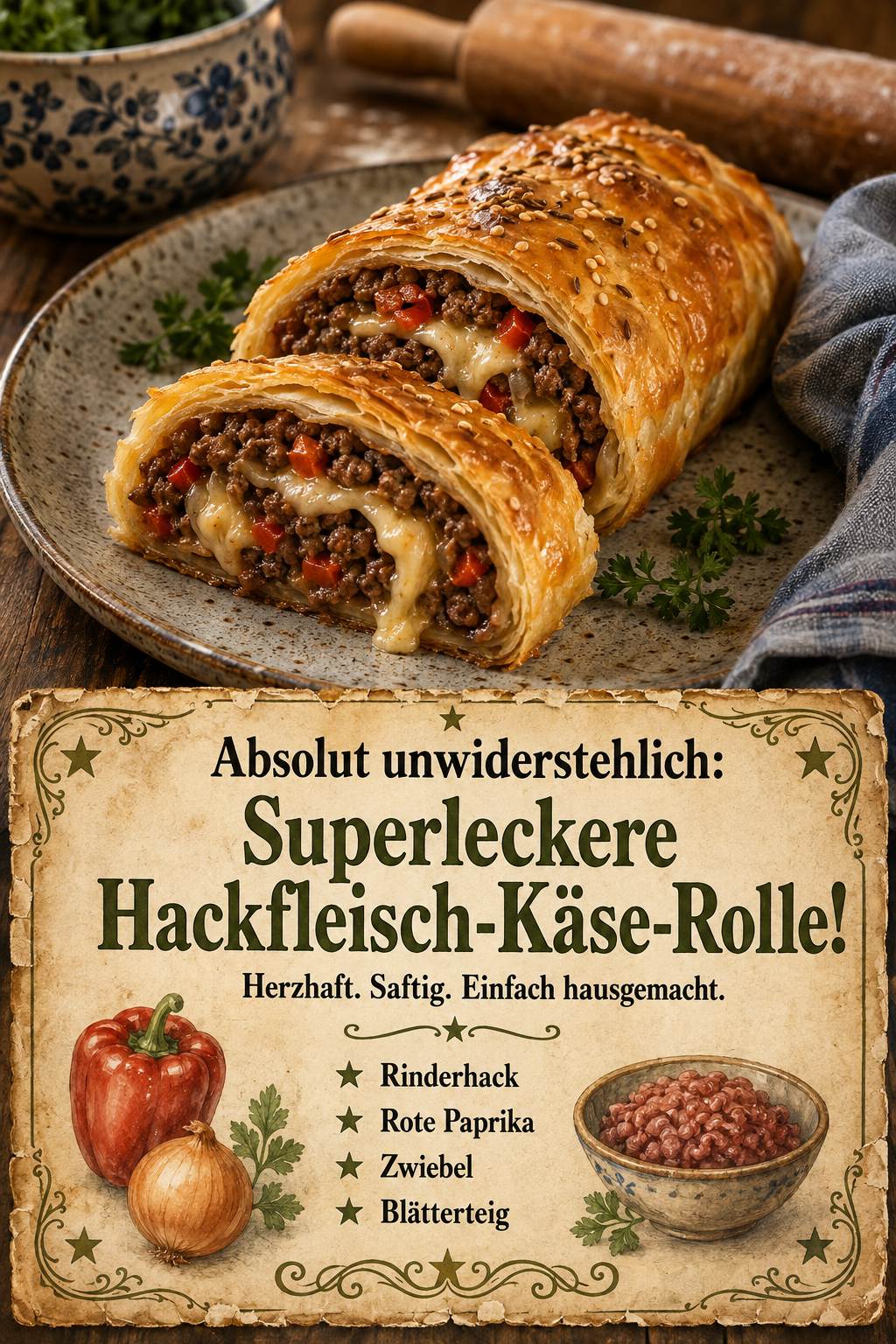 Absolut unwiderstehlich: Superleckere Hackfleisch-Käse-Rolle!