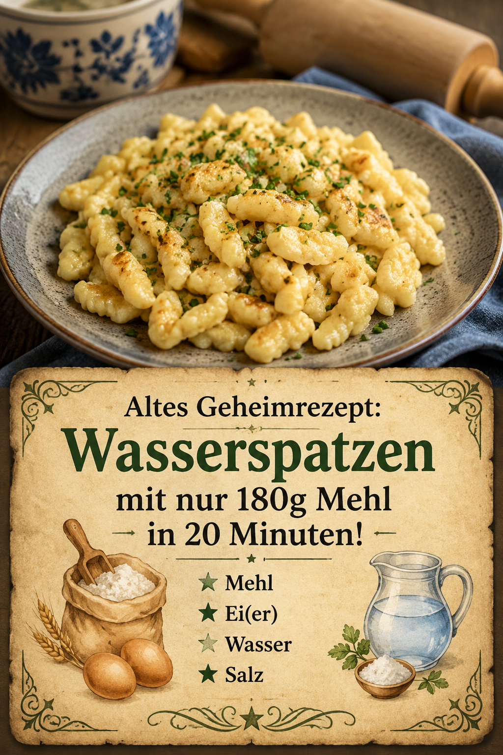Altes Geheimrezept: Wasserspatzen mit nur 180g Mehl in 20 Minuten!
