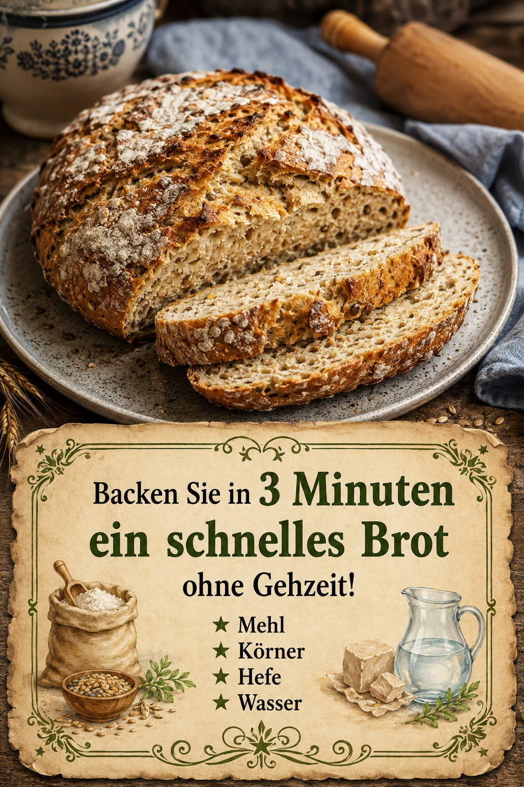 Backen Sie in 3 Minuten ein schnelles Brot ohne Gehzeit!