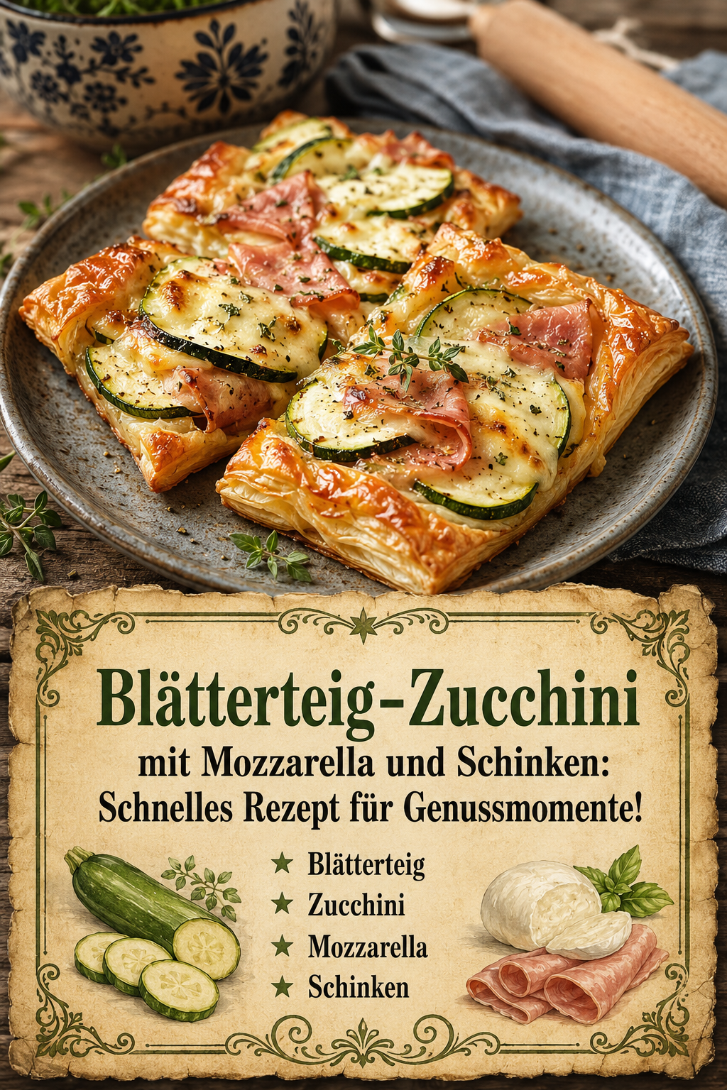 Blätterteig-Zucchini mit Mozzarella und Schinken: Schnelles Rezept für Genussmomente!