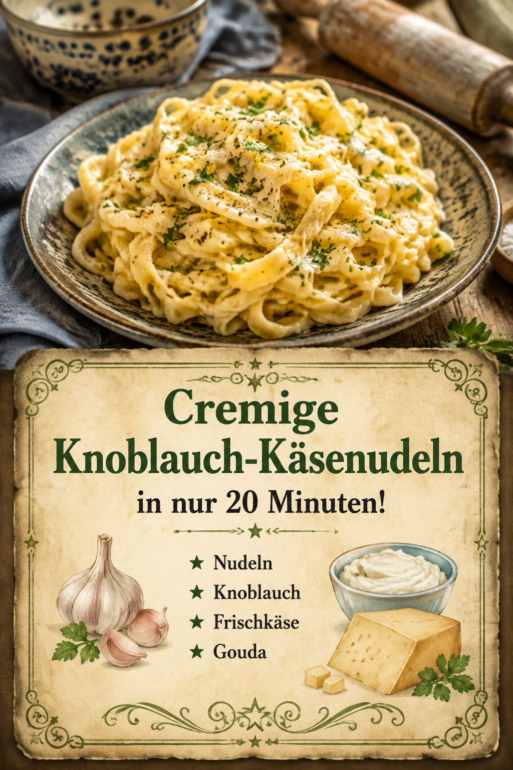 Cremige Knoblauch-Käsenudeln in nur 20 Minuten!