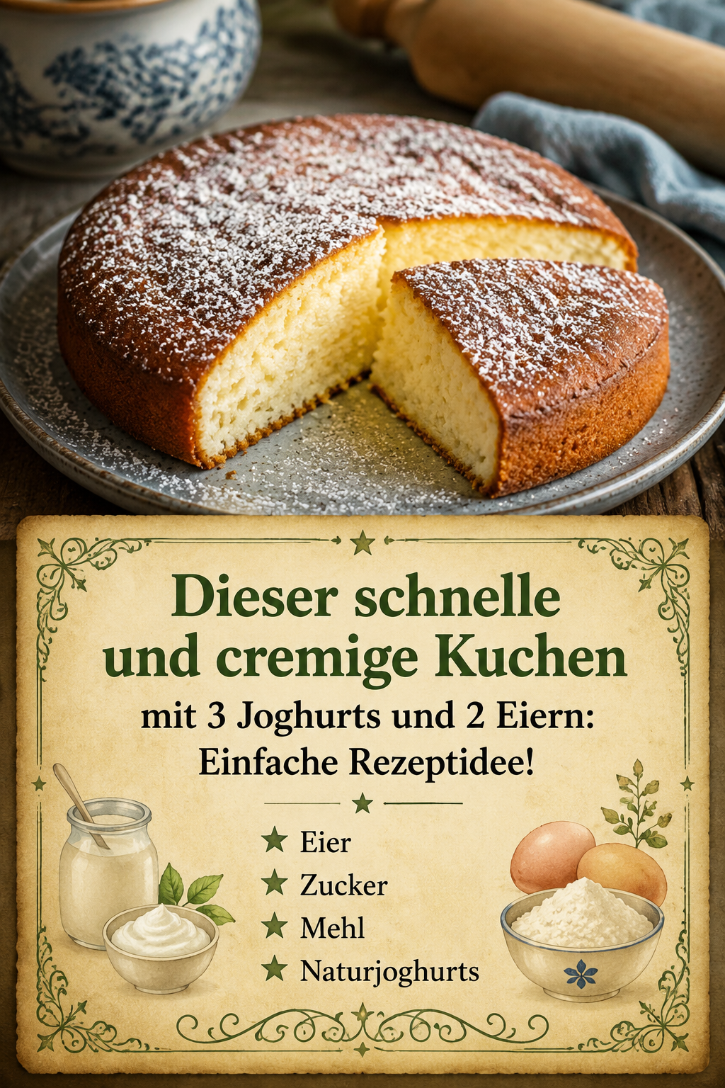 Dieser schnelle und cremige Kuchen mit 3 Joghurts und 2 Eiern: Einfache Rezeptidee!