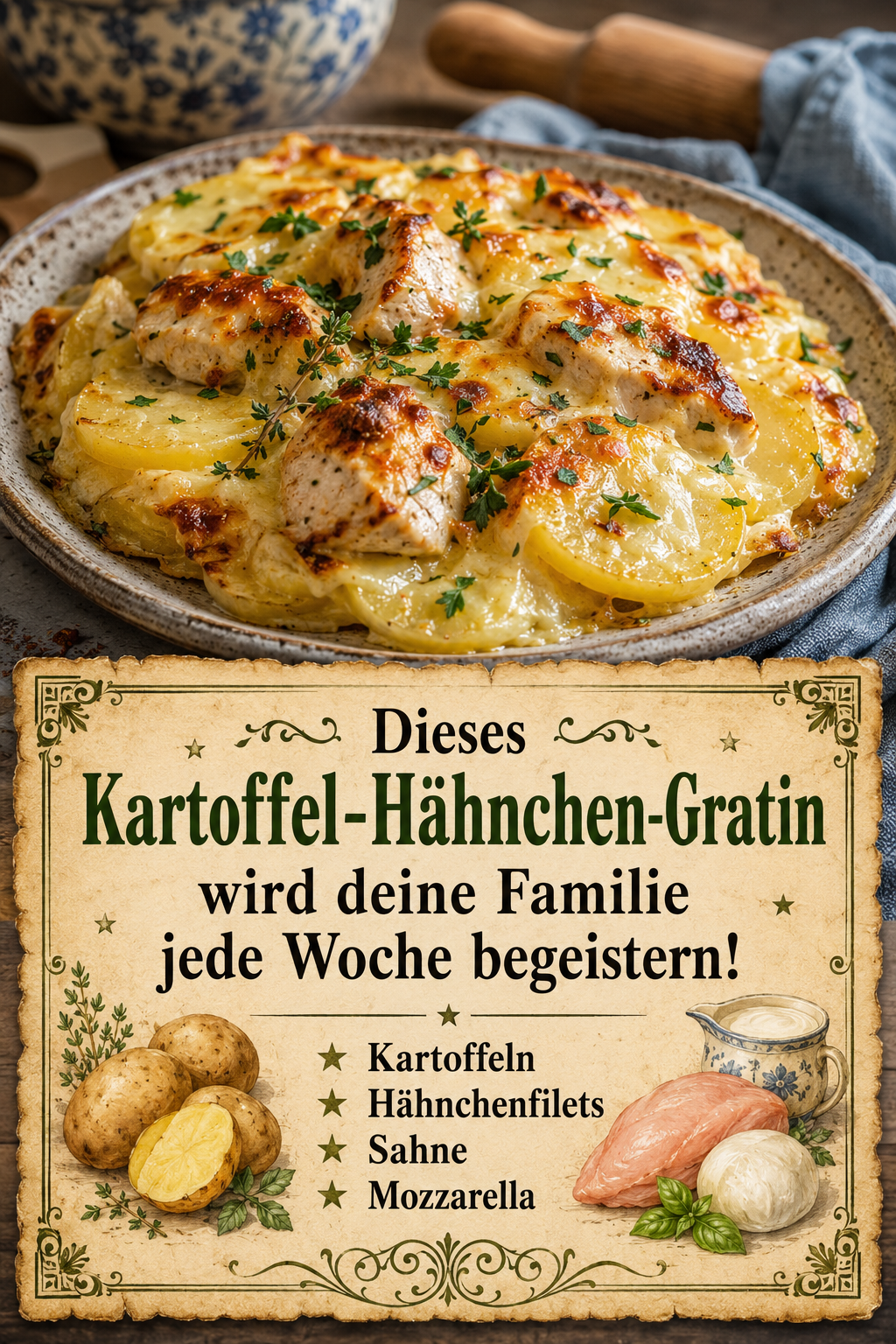 Dieses Kartoffel-Hähnchen-Gratin wird deine Familie jede Woche begeistern!