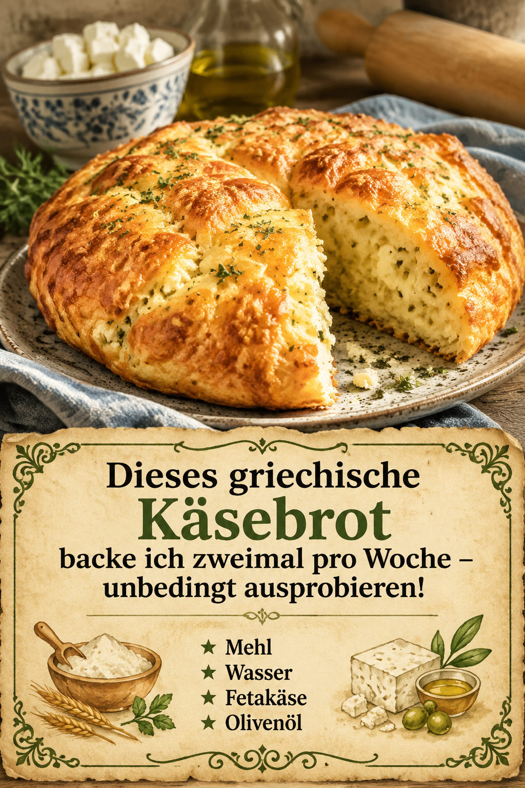 Dieses griechische Käsebrot backe ich zweimal pro Woche – unbedingt ausprobieren!