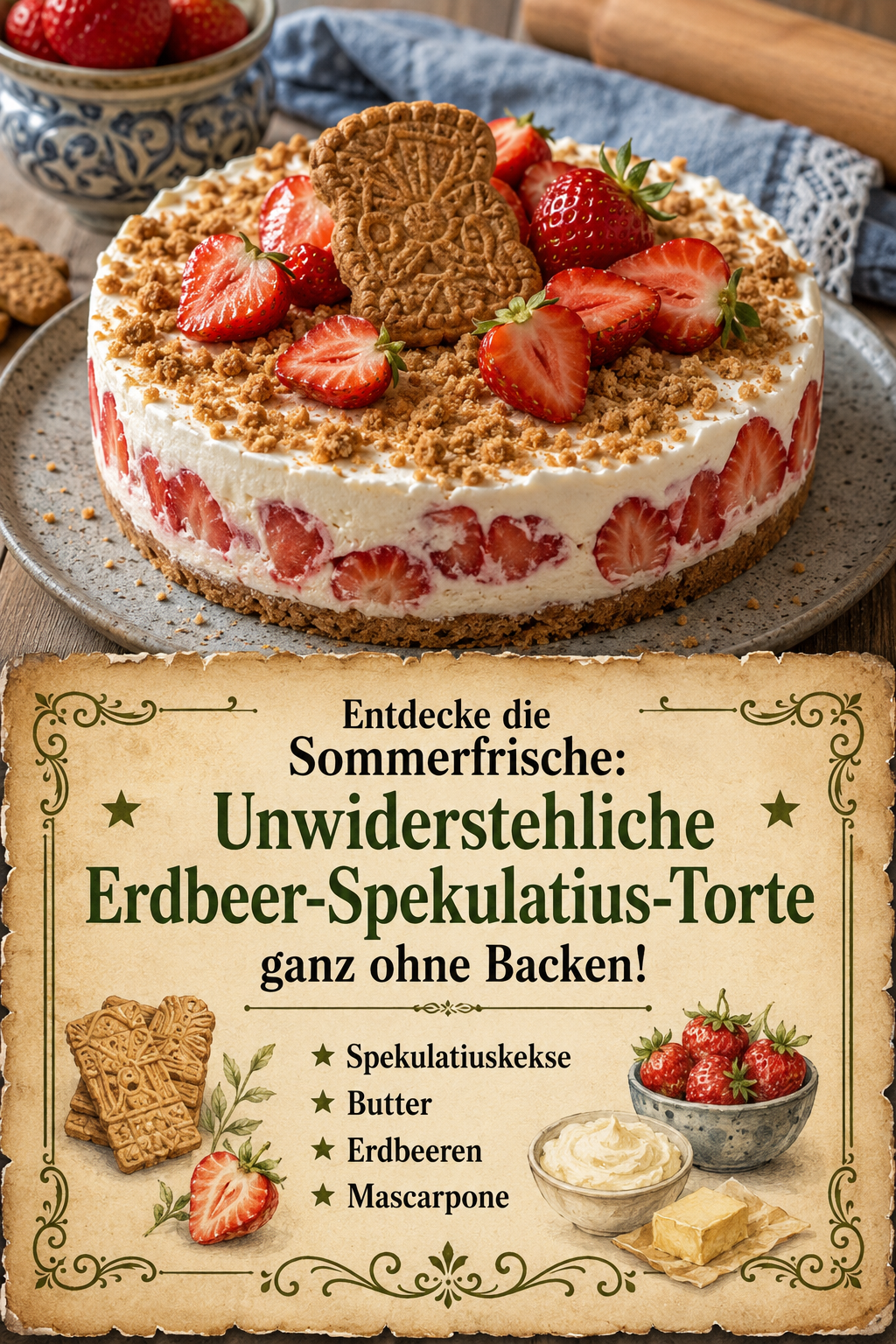 Entdecke die Sommerfrische: Unwiderstehliche Erdbeer-Spekulatius-Torte ganz ohne Backen!