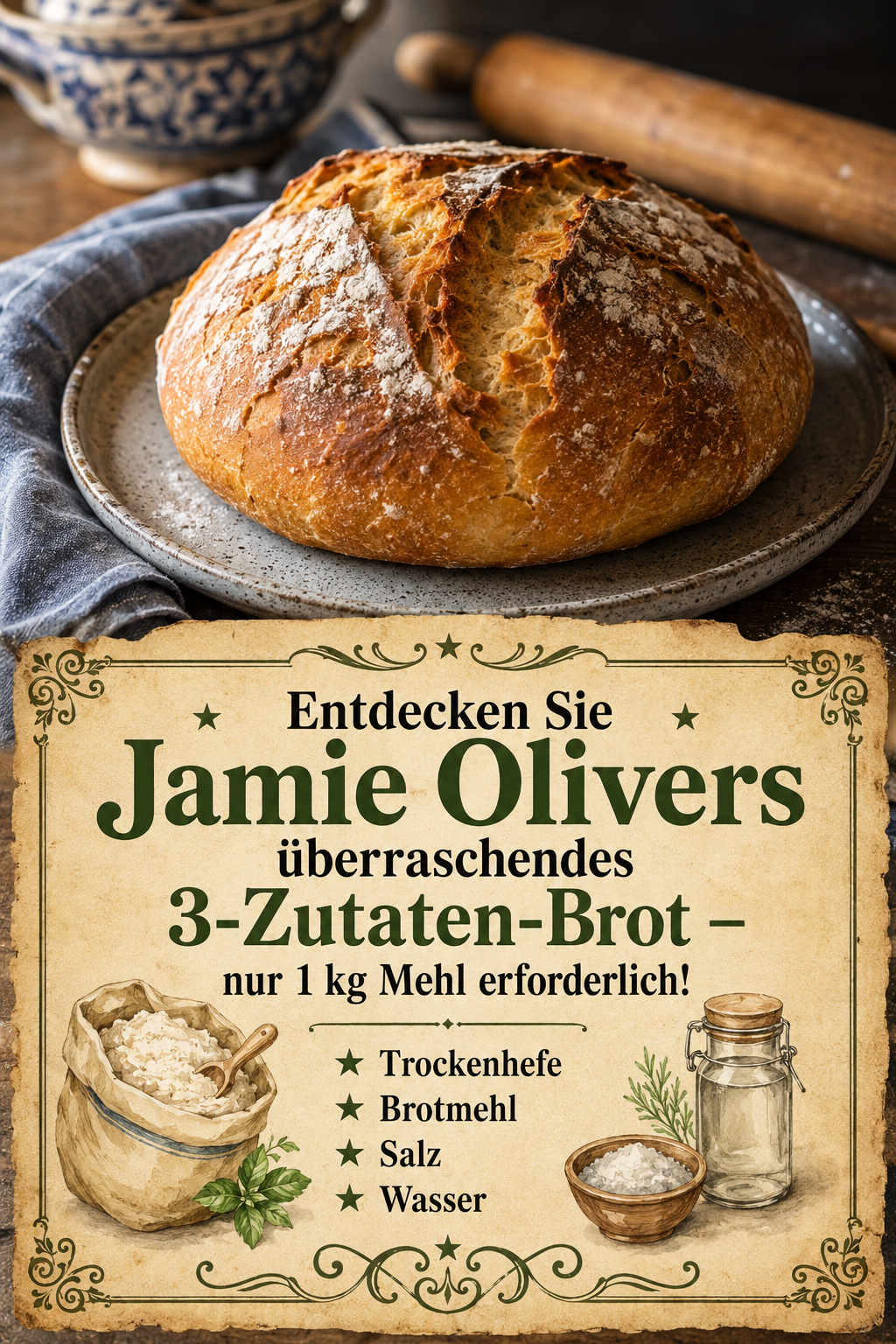 Entdecken Sie Jamie Olivers überraschendes 3-Zutaten-Brot – nur 1 kg Mehl erforderlich!