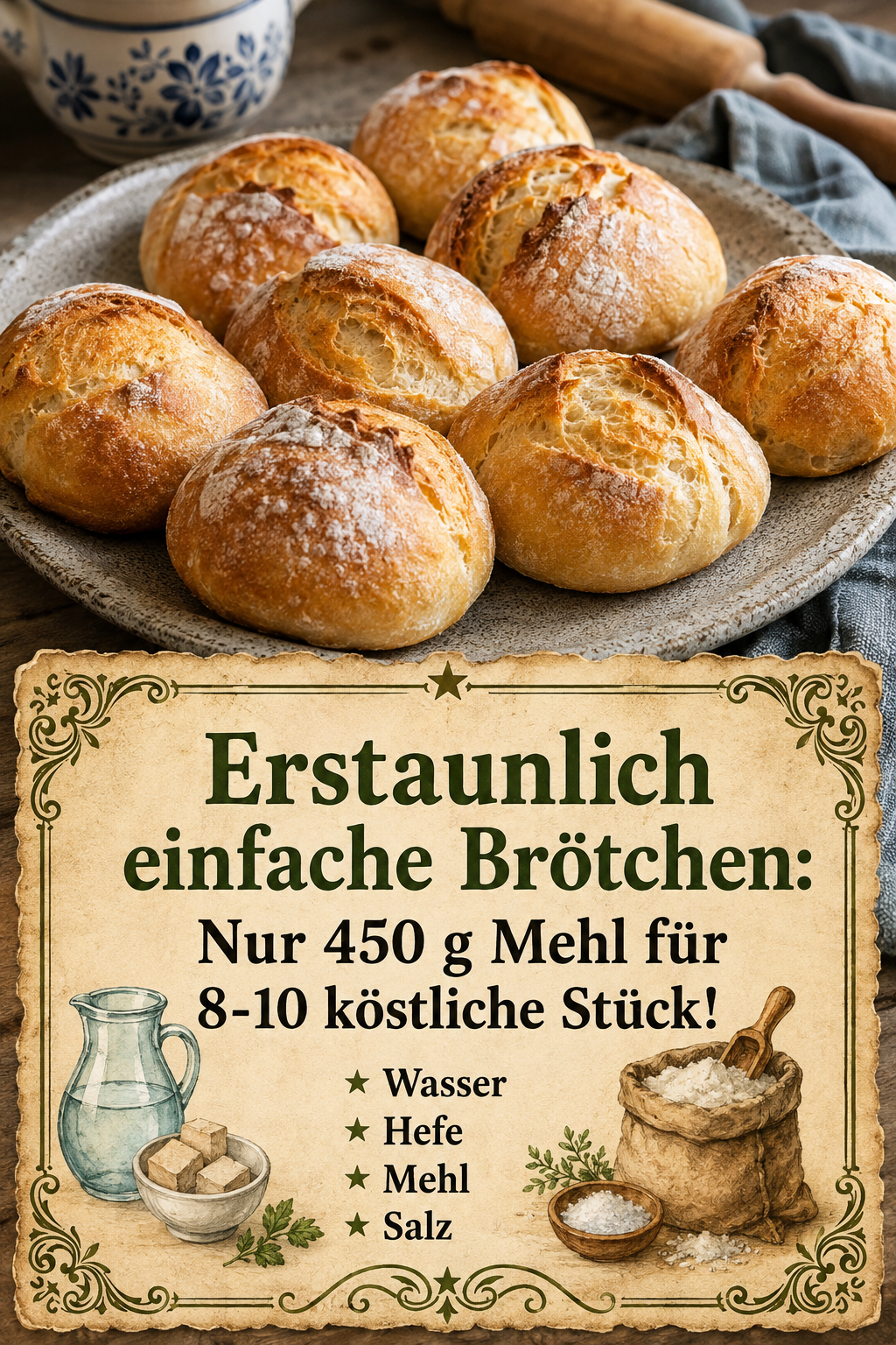 Erstaunlich einfache Brötchen: Nur 450 g Mehl für 8-10 köstliche Stück!