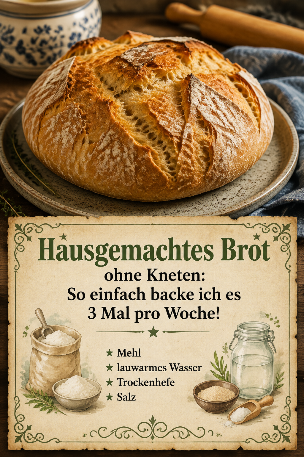 Hausgemachtes Brot ohne Kneten: So einfach backe ich es 3 Mal pro Woche!