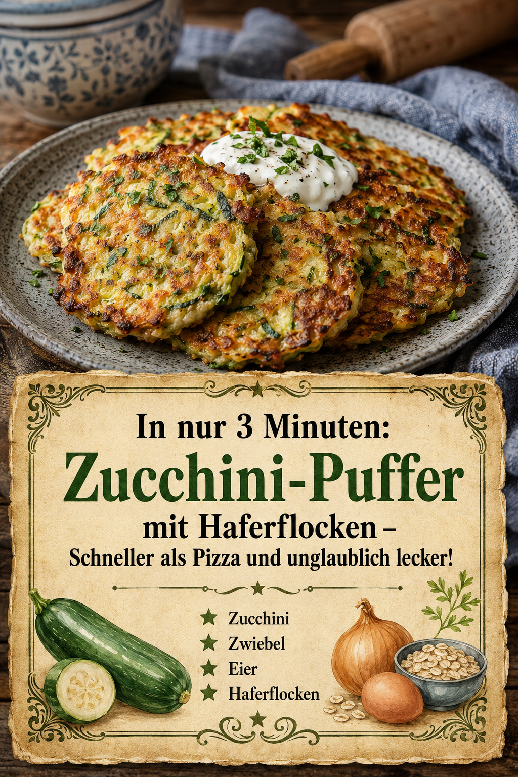 In nur 3 Minuten: Zucchini-Puffer mit Haferflocken - Schneller als Pizza und unglaublich lecker!