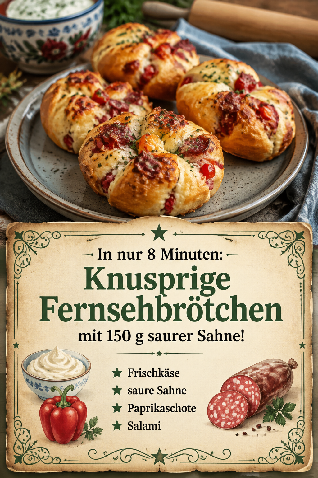 In nur 8 Minuten: Knusprige Fernsehbrötchen mit 150 g saurer Sahne!