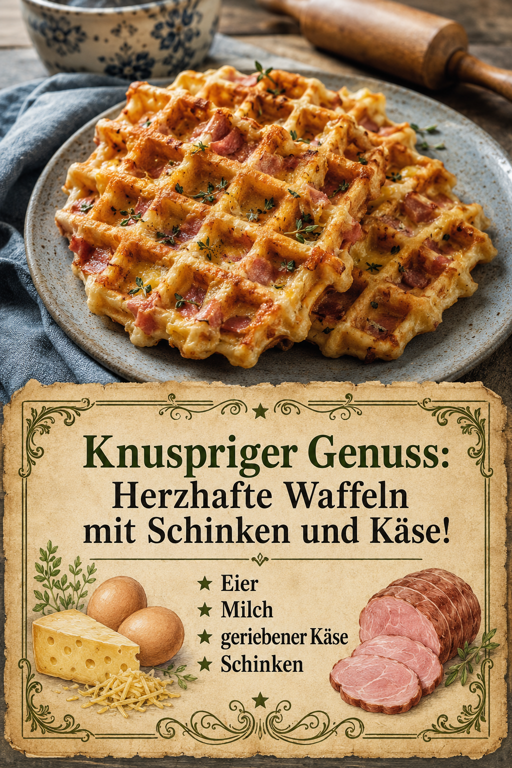 Knuspriger Genuss: Herzhafte Waffeln mit Schinken und Käse!