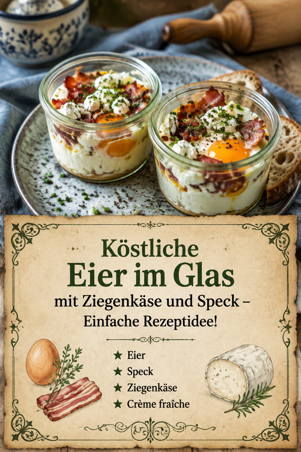 Köstliche Eier im Glas mit Ziegenkäse und Speck – Einfache Rezeptidee!