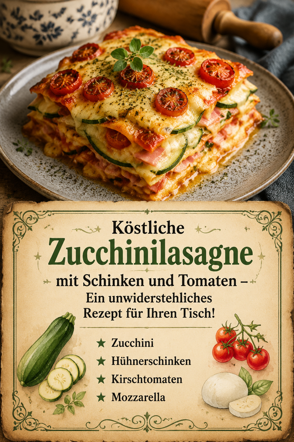 Köstliche Zucchinilasagne mit Schinken und Tomaten – Ein unwiderstehliches Rezept für Ihren Tisch!