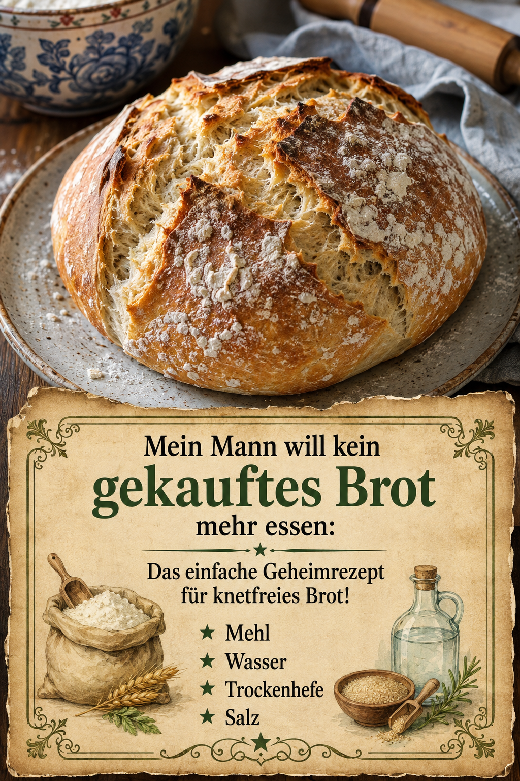 Mein Mann will kein gekauftes Brot mehr essen: Das einfache Geheimrezept für knetfreies Brot!