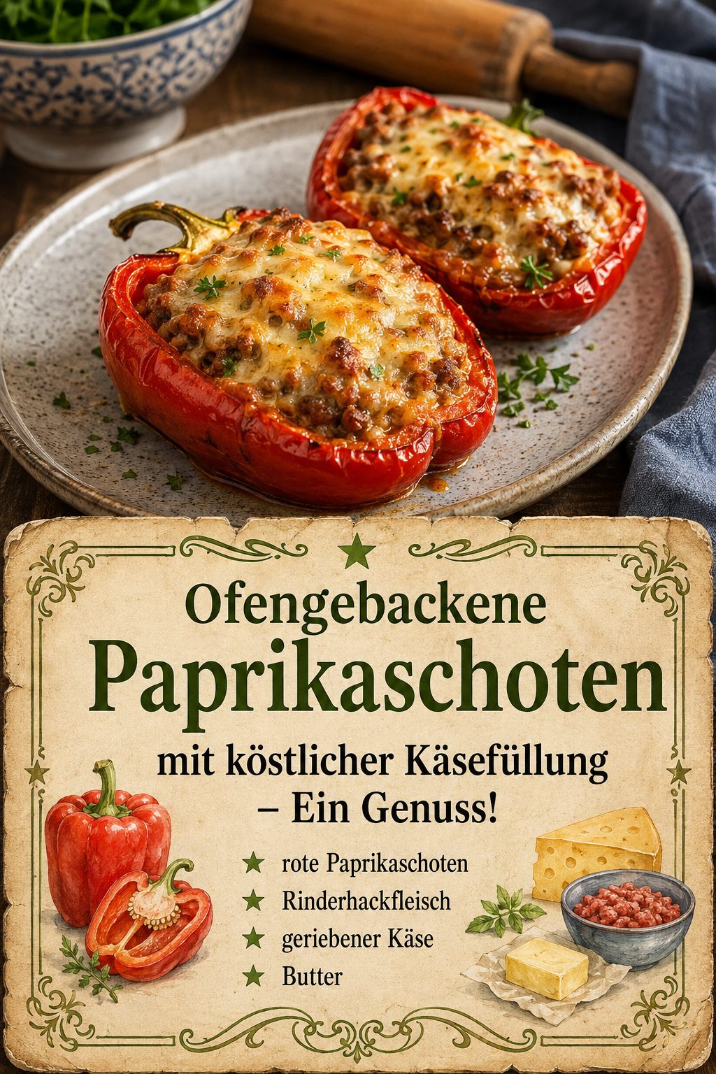 Ofengebackene Paprikaschoten mit köstlicher Käsefüllung – Ein Genuss!