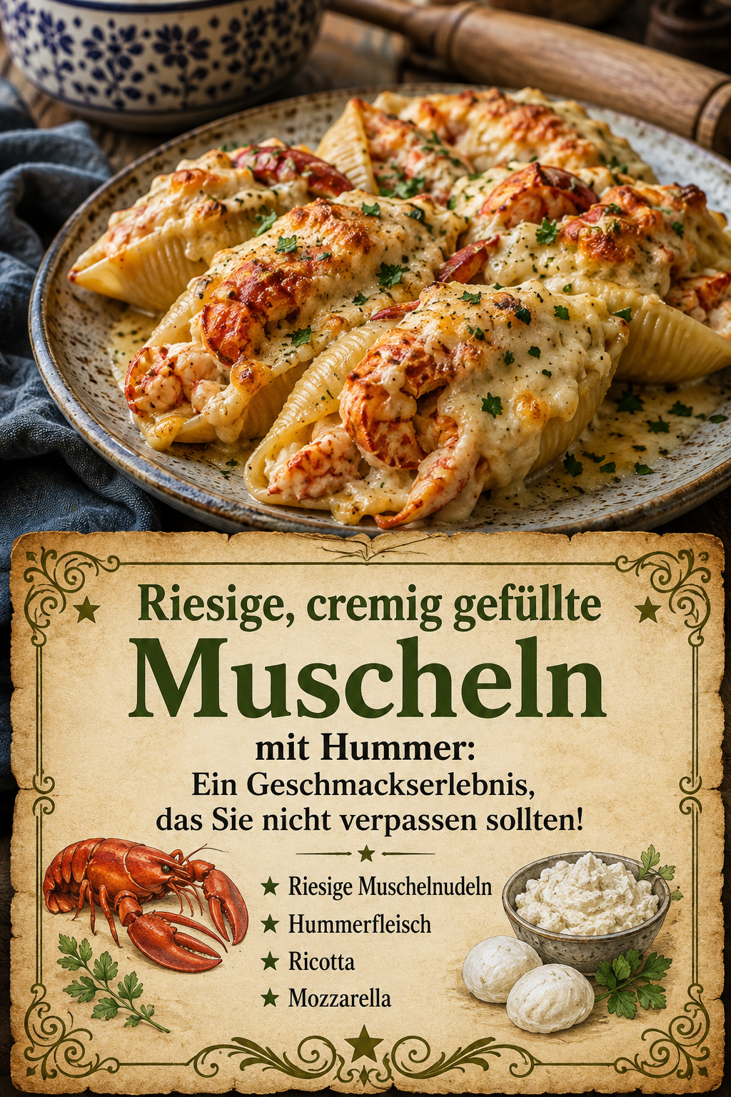 Riesige, cremig gefüllte Muscheln mit Hummer: Ein Geschmackserlebnis, das Sie nicht verpassen sollten!