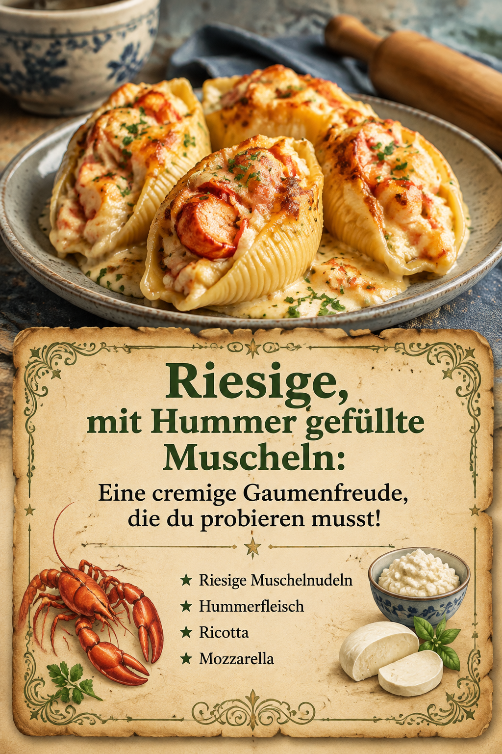 Riesige, mit Hummer gefüllte Muscheln: Eine cremige Gaumenfreude, die du probieren musst!