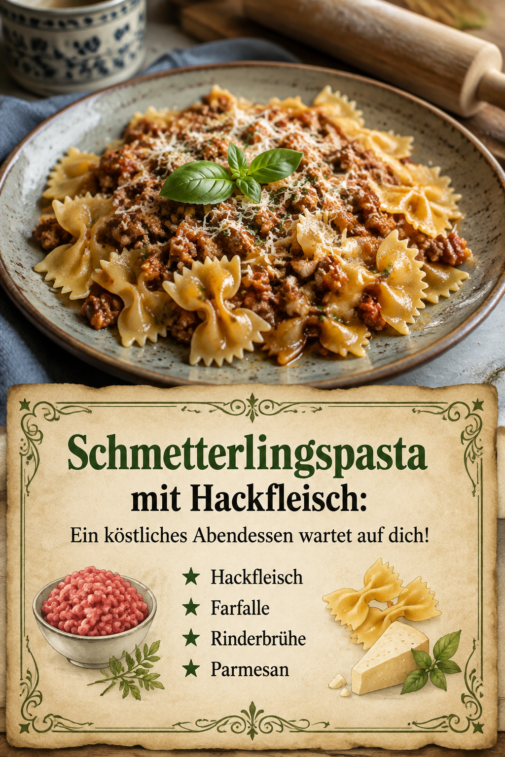 Schmetterlingspasta mit Hackfleisch: Ein köstliches Abendessen wartet auf dich!