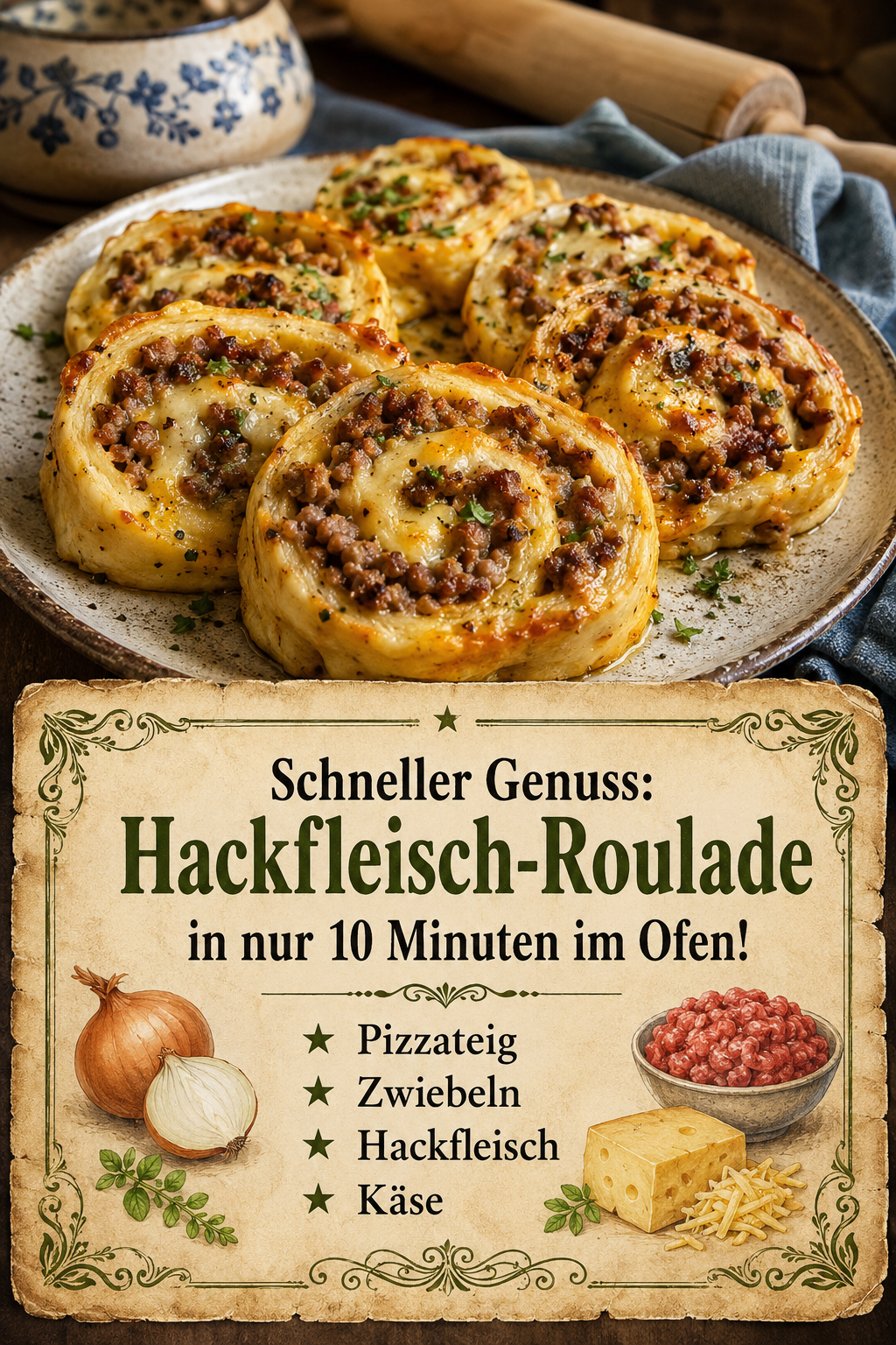 Schneller Genuss: Hackfleisch-Roulade in nur 10 Minuten im Ofen!