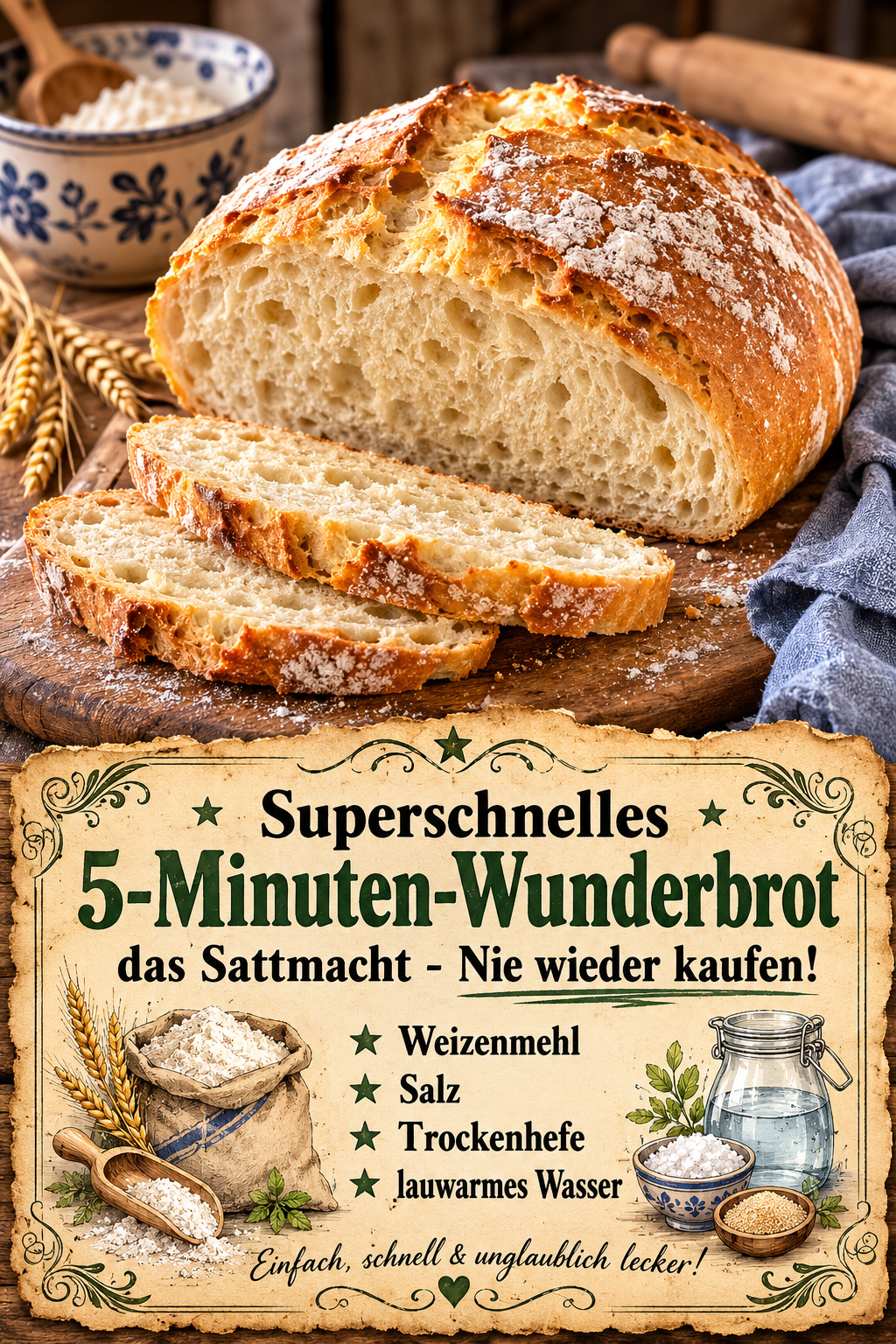 Superschnelles 5-Minuten-Wunderbrot, das Sattmacht - Nie wieder kaufen!