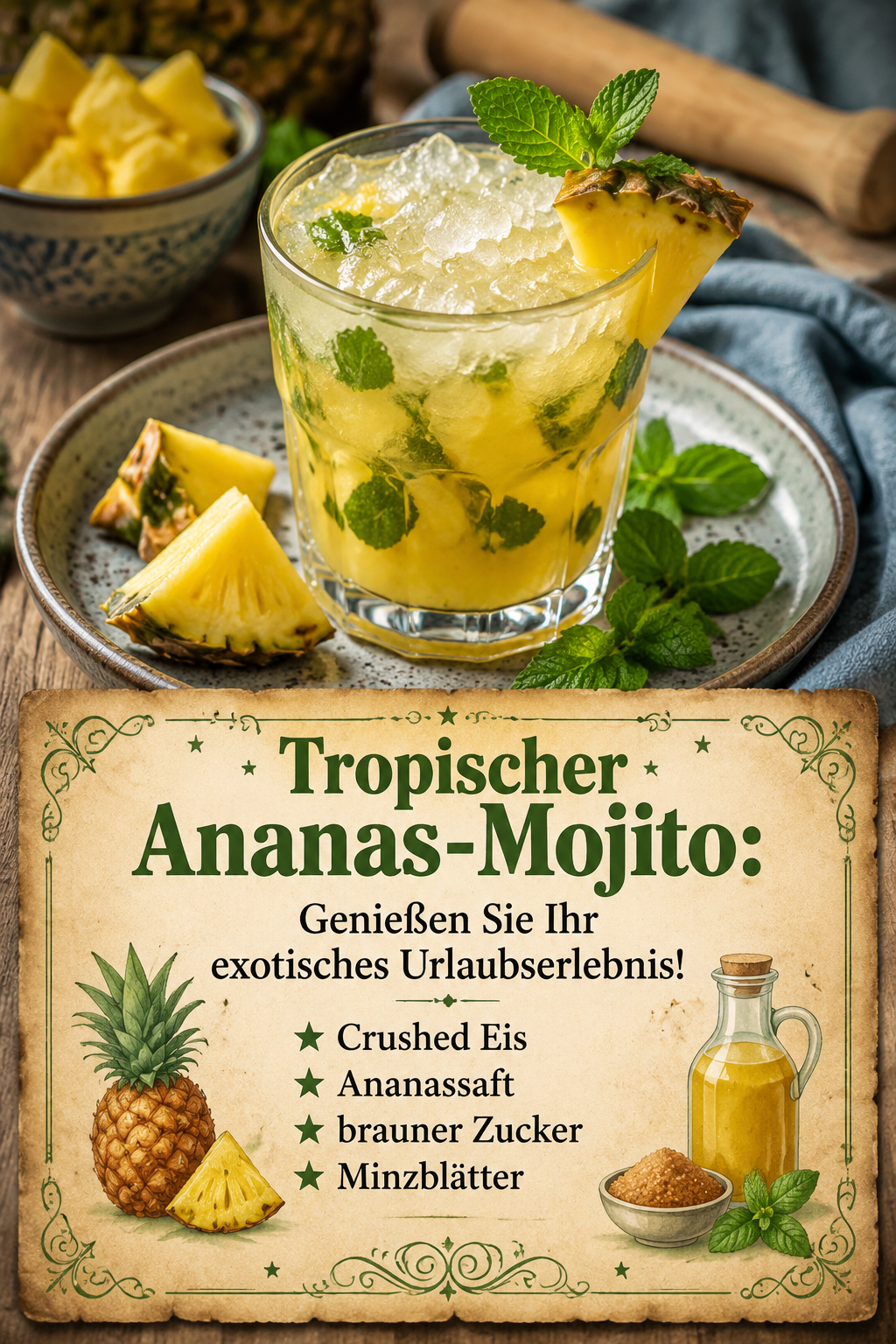 Tropischer Ananas-Mojito: Genießen Sie Ihr exotisches Urlaubserlebnis!