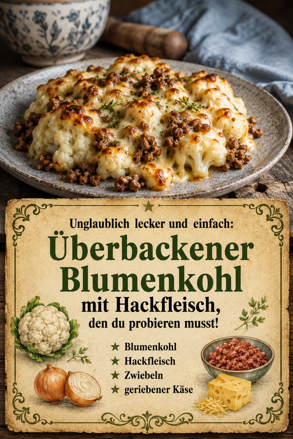 Unglaublich lecker und einfach: Überbackener Blumenkohl mit Hackfleisch, den du probieren musst!