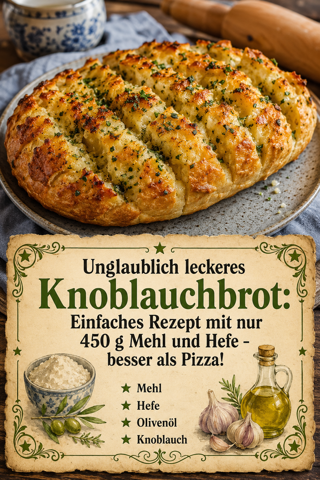 Unglaublich leckeres Knoblauchbrot: Einfaches Rezept mit nur 450 g Mehl und Hefe - besser als Pizza!